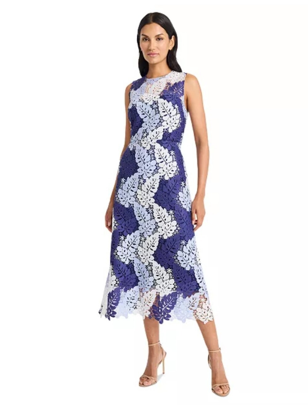 Maggy London NWT Size 16 Navy Blue White Floral Lace Midi Sheath Dress $198 Boho
